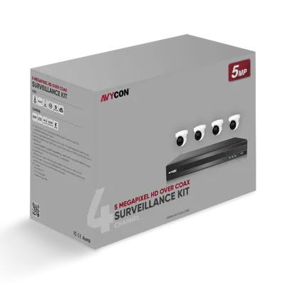 AVYCON - AVK-TE51E4-1T - 5MP TVI Kit with 4 of 5MP TVI Turret Cameras and 4CH DVR with 1TB HDD pre-installed, contains AVC-TE51F28 (4 QTY) and AVR-DSV804H-1T (1 QTY)