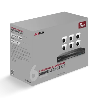 AVYCON - AVK-TE51E6-2T - 5MP TVI Kit with 6 of 5MP TVI Turret Cameras and 8CH DVR with 2TB HDD pre-installed, contains AVC-TE51F28 (6 QTY) and AVR-DSV808H-2T (1 QTY)