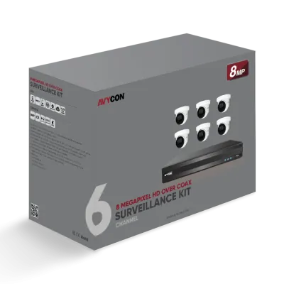 AVYCON - AVK-TE81E6-3T - 8MP TVI Kit with 6 of 8MP TVI Turret Cameras and 8CH DVR with 3TB HDD pre-installed, contains AVC-TE81F28 (6 QTY) and AVR-DSV808H-3T (1 QTY)
