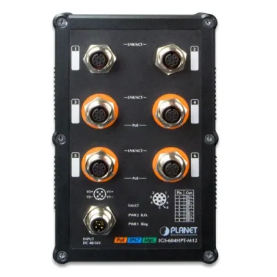 Planet - IGS-604HPT-M12 - Industrial IP67 Rated 4-Port 10/100/1000T 802.3at PoE + 2-Port 10/100/1000T Managed Ethernet Switch (-40~75C)