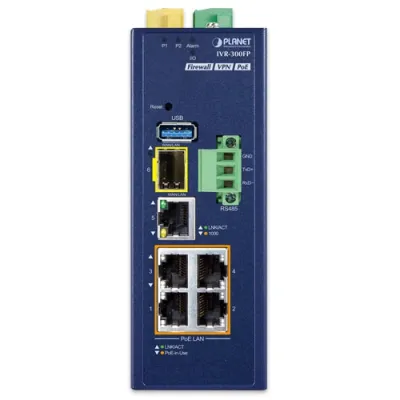 Planet - IVR-300FP - Industrial 4-Port 10/100/1000T 802.3at PoE + 1-Port 10/100/1000T + 1-Port 1000X SFP VPN Security Gateway