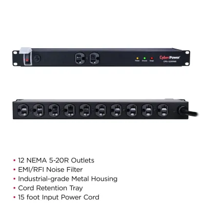 CYBERPOWER - CPS1220RMS - 1800 J, 120 V, 12 NEMA 5-20R (2 front, 10 rear), 15 ft cord, 3 year warranty