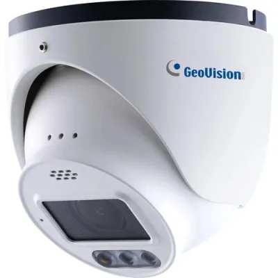 GeoVision - 84-GEBF491-1010 - Cloud AI 4MP WDR Pro Eyeball Dome IP Camera, H.265 4.3x Zoom Super Low Lux Full Color Warm LED