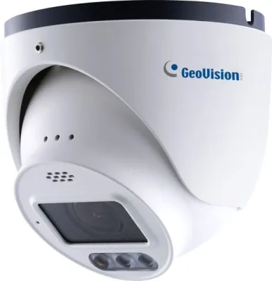 GeoVision - 84-GEBF491-256G - Cloud AI 4MP WDR Pro Eyeball Dome IP Camera, H.265 4.3x Zoom Super Low Lux Full Color Warm LED, 256G Micro SD