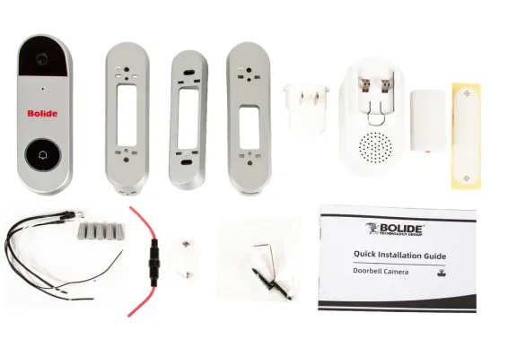 BOLIDE - BN-VDB - 5MP Smart Video Doorbell, Connects to Bolide iPac NX NVRs, 2.4/5G Wi-Fi Capable, Built-in Speaker and Mic, SD Card Slot, Human Detection, Package Dection, and Loitering Detection Analytics, POE, Silver Color, Includes Wall Mount Bra