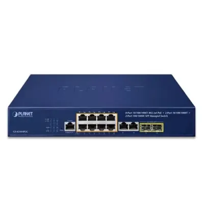 Planet - GS-4210-8P2C - IPv4/IPv6, 8-Port Managed 802.3at POE+ Gigabit Ethernet Switch + 2-Port 10/100/1000Mbps RJ45 + 2-Port 100/1000X SFP 120W