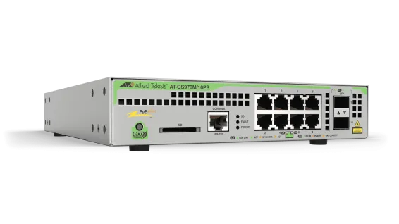 Hanwha - HV-GS970M/10PS-R-10 - 8 port Gigabit Managed PoE+ switch, 2 x SFP uplink ports, 124W total PoE budget, Optimized to use with Hanwha network camera products