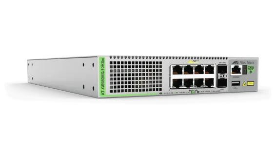 Hanwha - HV-GS980MX/10HSm - L3 Stackable Switch, 8x 100M/1/2.5/5G PoE++, 2x SFP+ ports and a single fixed power supply, US Power Cord. Optimized to use with Hanwha network camera products.