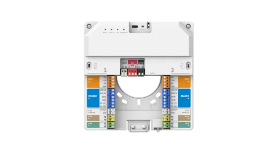 Hanwha - NHP-P200 - Powered by OnCAFE, IP Controller supporting (2) doors, featuring (2) Wiegand/OSDP reader ports (up to 4 OSDP Readers), (5) Supervised Inputs, up to (4) Unsupervised OSDP Flex Inputs, (2) Form-C wet relay outputs with dry/12VDC/24V