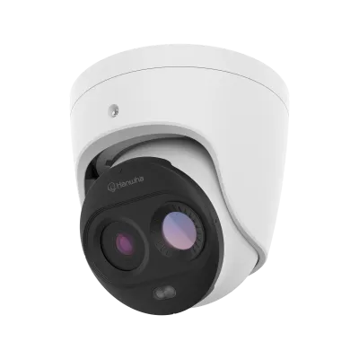 Hanwha - TNM-C2722TDR - Wisenet T network Bi-spectrum Early Fire Detection Camera, Thermal: 160 x 120 (uncooled) @ 8fps, <50mK (NETD), built-in 1.9mm fixed lens (57° HFoV / 44° VFoV), Visible: 3MP, built-in 4.46mm fixed lens (69° HFoV / 50.8° VFoV), 