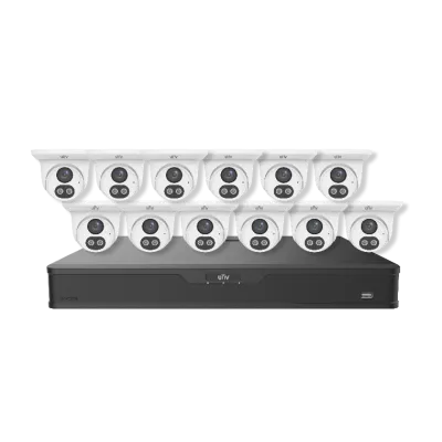 UNV - EK-BQ2P16DLT412T4 - 6 Channel Surveillance Kit with 12 Dual Light Cameras, PoE NVR, 4TB HDD