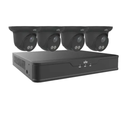 UNV - EK-S31P4DLT44-BK - Uniview Dual Light 4 Channel Surveillance Kit with (4) 4MP Turret Domes, (1) 4K 4 Channel NVR, Black Camera