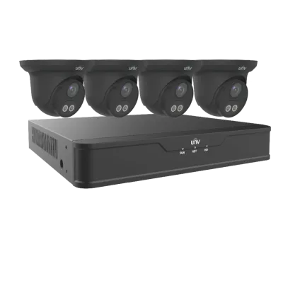 UNV - EK-S31P4DLT44T1-BK - Dual Light 4 Channel Surveillance Kit, 4MP Dual Light Turret Domes in Black