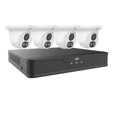 UNV - EK-S31P4DLT44T1 - 4MP Dual Light 4 Channel Surveillance Kit with 4 Turret Domes, 4K NVR with 4 Channel and 1TB HDD