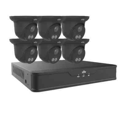 UNV - EK-S31P8DLT46-BK - Uniview Dual Light 8 Channel Surveillance Kit with (6) 4MP Turret Domes in Black, NDAA