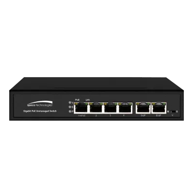 Speco - P4S6G - Gigabit Network PoE Switches 6-Port Gigabit Network Switch (4 ports PoE, 2 ports uplink)